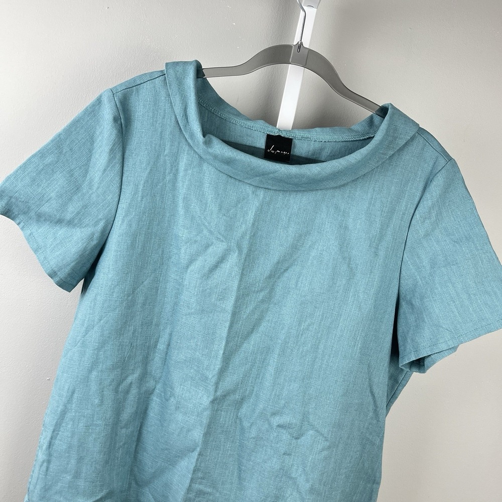 Le Muse Lagenlook Shift Dress Womens XXL‎ Teal Linen Cotton Blend Coastal
